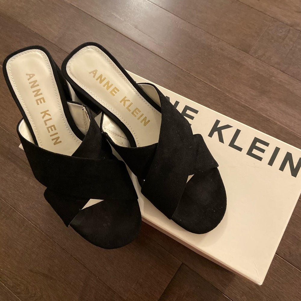 Anne Klein black suede mules size 7
